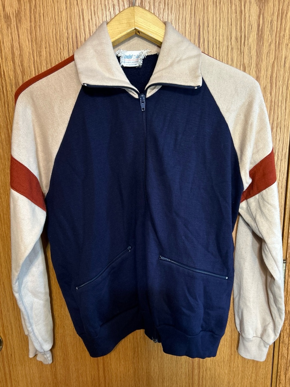 VINTAGE  Track Jacket Add In by Jason Empire Retro Colorblock  Navy Cream Rust M